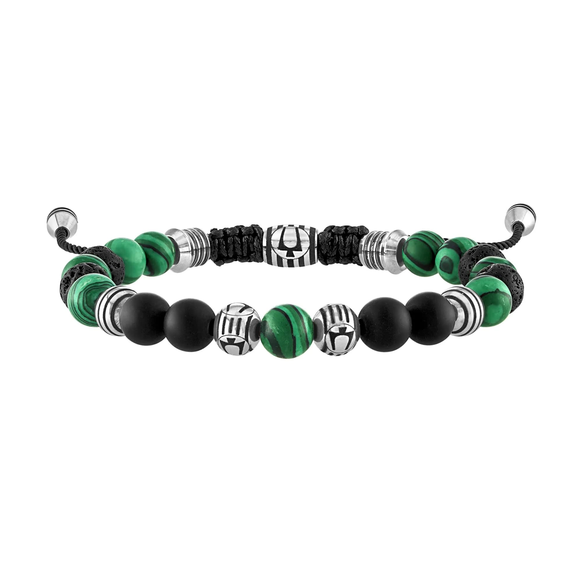 Bulova Men's Classic Beaded Malachite,Black Onyx, Lava Bead Bracelet | Adjustable 8MM Beads, Stainless Steel Accents