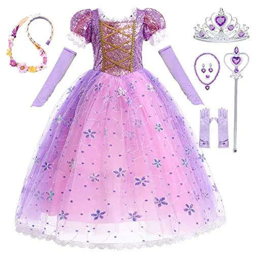 iTVTi Girls Purple Princess Cosplay Dress Costume,5-6 Years | Fairy Tale Role Play Outfit thumbnail 1