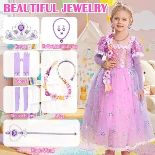 iTVTi Girls Purple Princess Cosplay Dress Costume,5-6 Years | Fairy Tale Role Play Outfit thumbnail 4