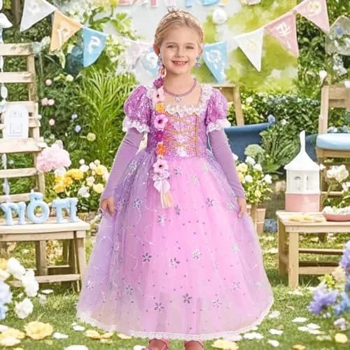 iTVTi Girls Purple Princess Cosplay Dress Costume,5-6 Years | Fairy Tale Role Play Outfit thumbnail 2