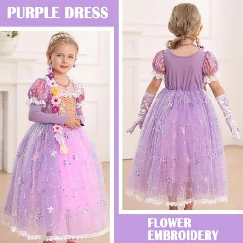 iTVTi Girls Purple Princess Cosplay Dress Costume,5-6 Years | Fairy Tale Role Play Outfit thumbnail 3