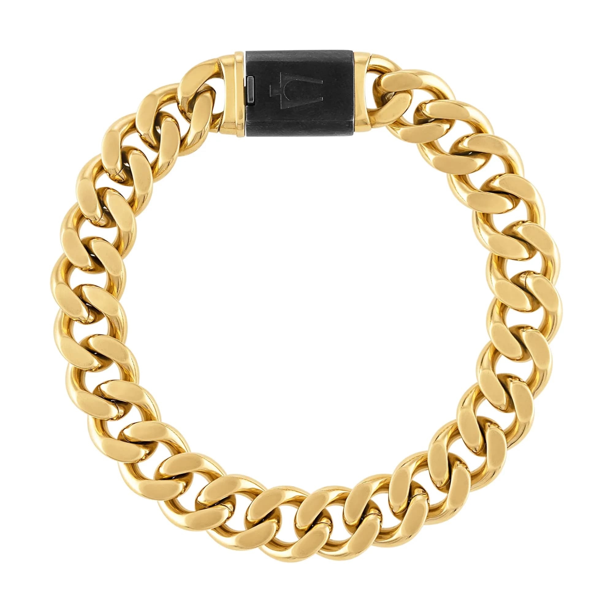 Bulova Jewelry Men's Classic Curb Gold 10MM Chain Stainless Steel 8.5" | Polished & Brushed Finish