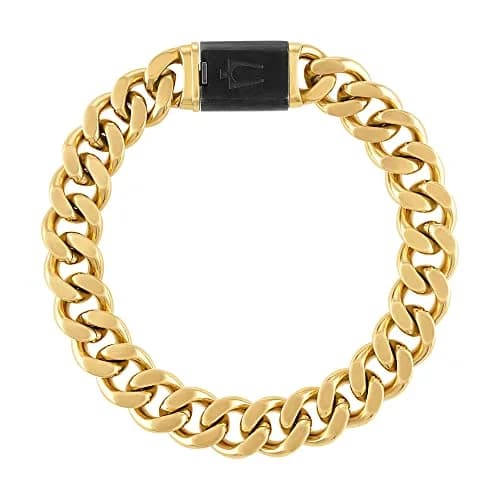 Bulova Jewelry Men's Classic Curb Gold 10MM Chain Stainless Steel 8.5" | Polished & Brushed Finish thumbnail 1