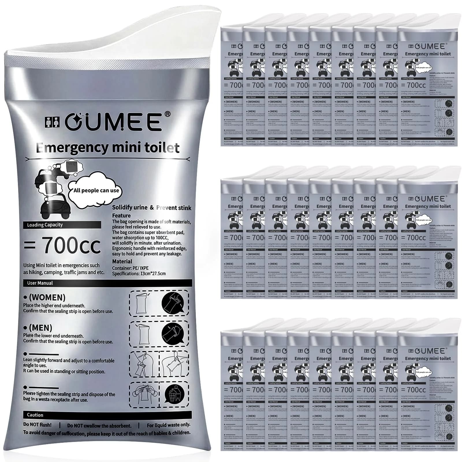 OUMEE Disposable Urine Bags 700ml Unisex Emergency Travel Hygiene Pack