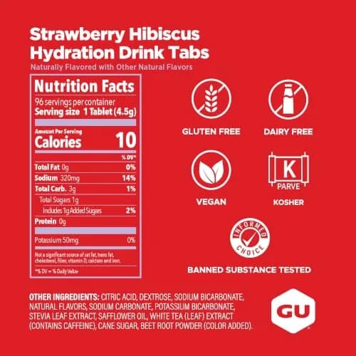 GU Energy Hydration Drink Tabs, Electrolyte Tablets with Potassium, Strawberry Hibiscus | Light, Low-Calorie Hydration for Active Lifestyles thumbnail 3