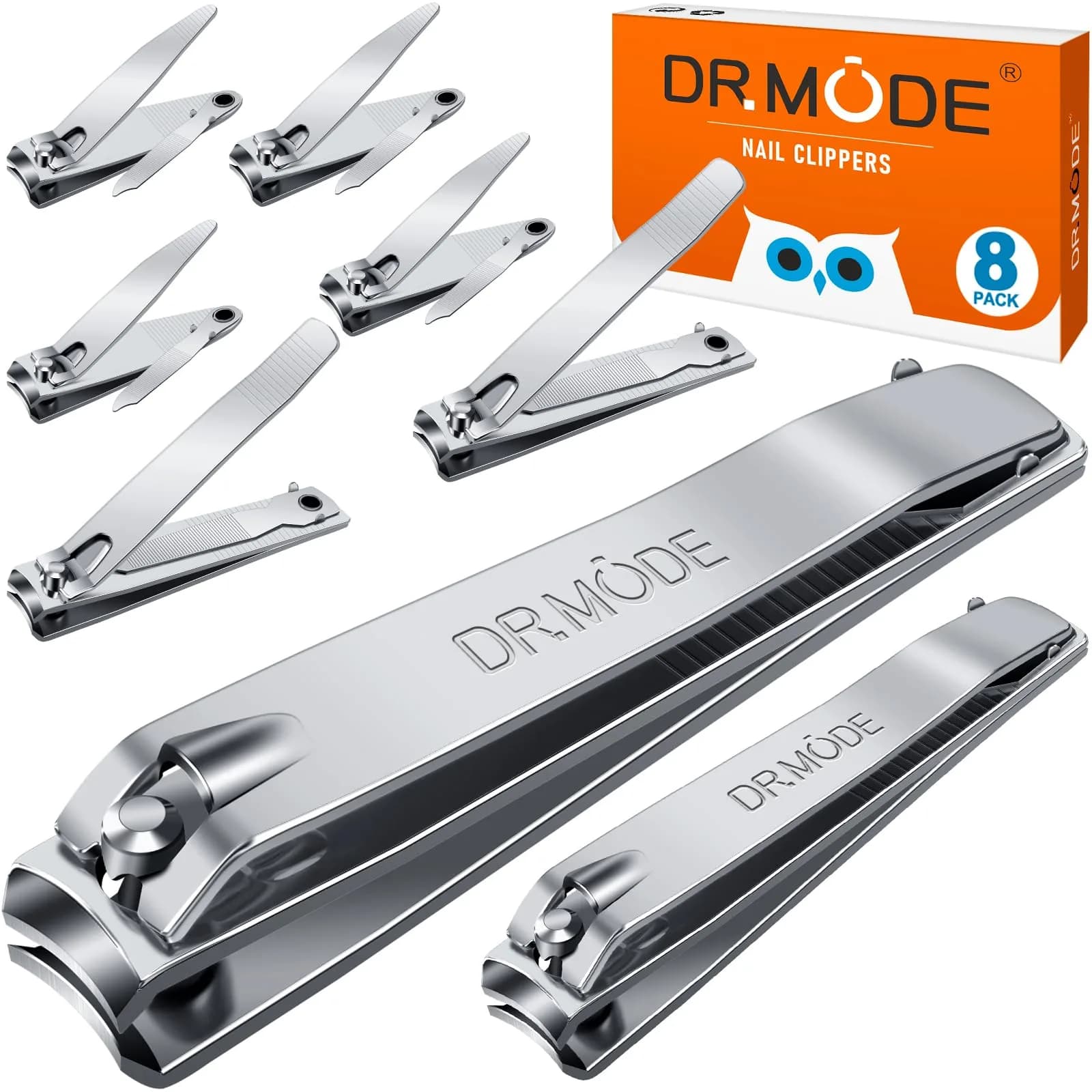 DRMODE Finger Nail Clippers Adult, 8 Pack for Men Women | Sharp Stainless Steel Nail Cutter Set