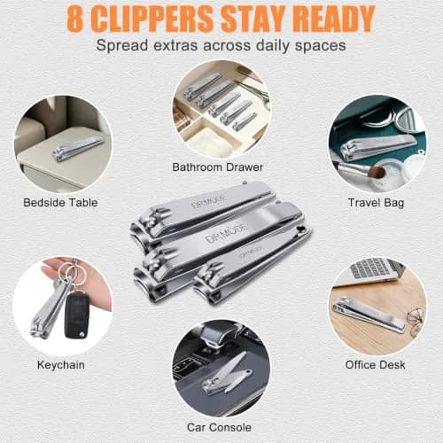 DRMODE Finger Nail Clippers Adult, 8 Pack for Men Women | Sharp Stainless Steel Nail Cutter Set thumbnail 4