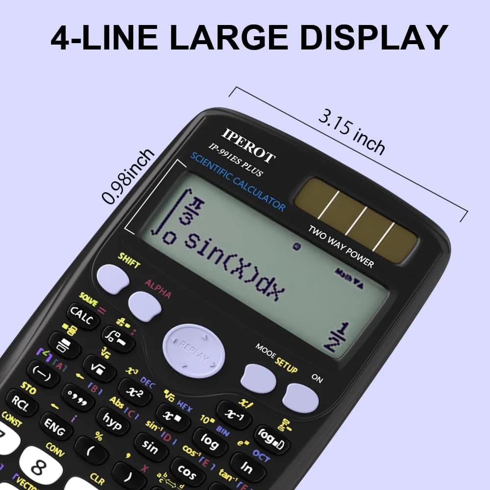 IPEROT Math Solar Calculator with 417 Functions & Dual Power | 16.5 cm (6.5 in) Display - view 2