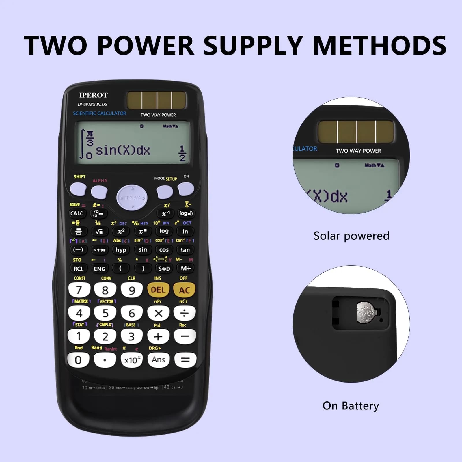 IPEROT Math Solar Calculator with 417 Functions & Dual Power | 16.5 cm (6.5 in) Display - view 3