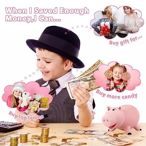PHOCAS Pink Piggy Bank Unbreakable 7.6" x 4.8" x 4.8" | Durable Kids Coin Bank for Saving thumbnail 7