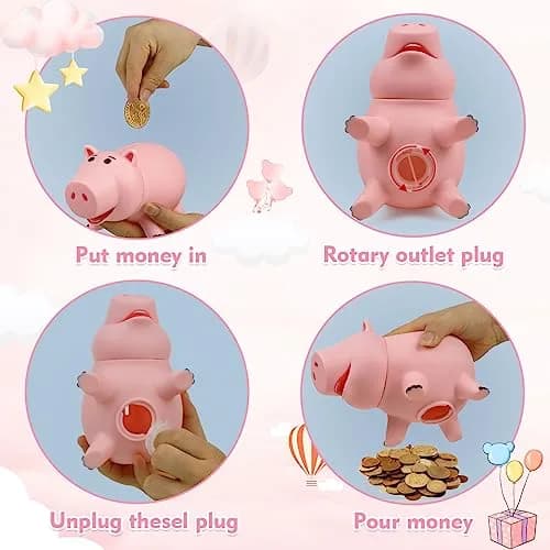 PHOCAS Pink Piggy Bank Unbreakable 7.6" x 4.8" x 4.8" | Durable Kids Coin Bank for Saving thumbnail 4