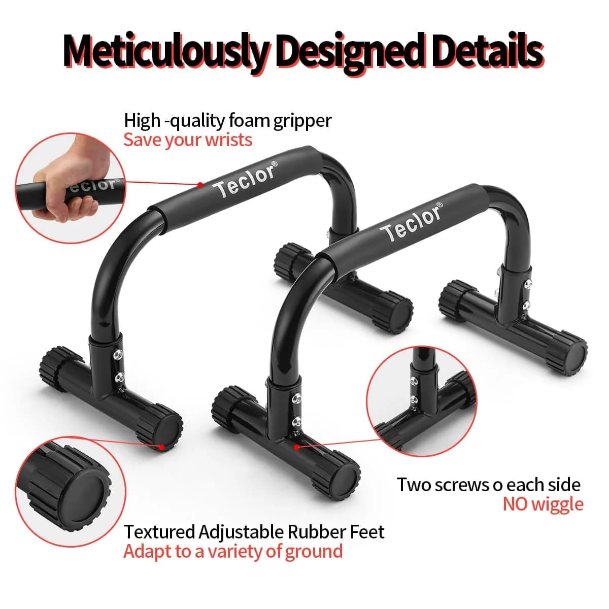 Teclor Black Calisthenics Stand with 660LBS Capacity | Heavy Duty Steel Push Up Bars for Full Body Workouts - view 4