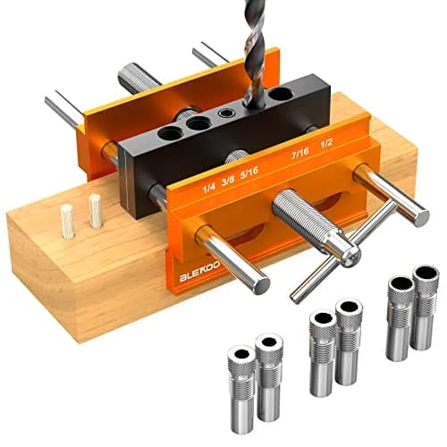 blekoo Upgraded Self Centering Doweling Jig Kit with 6 Drill Guide Bushings, 6.7 inch Adjustable Width Drilling Guide | Orange thumbnail 1
