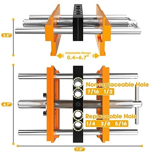 blekoo Upgraded Self Centering Doweling Jig Kit with 6 Drill Guide Bushings, 6.7 inch Adjustable Width Drilling Guide | Orange thumbnail 5