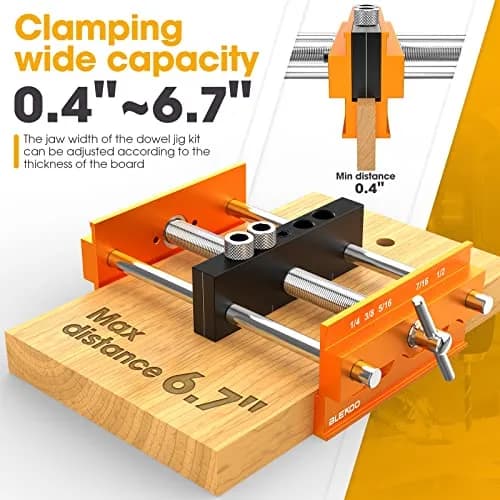blekoo Upgraded Self Centering Doweling Jig Kit with 6 Drill Guide Bushings, 6.7 inch Adjustable Width Drilling Guide | Orange thumbnail 2