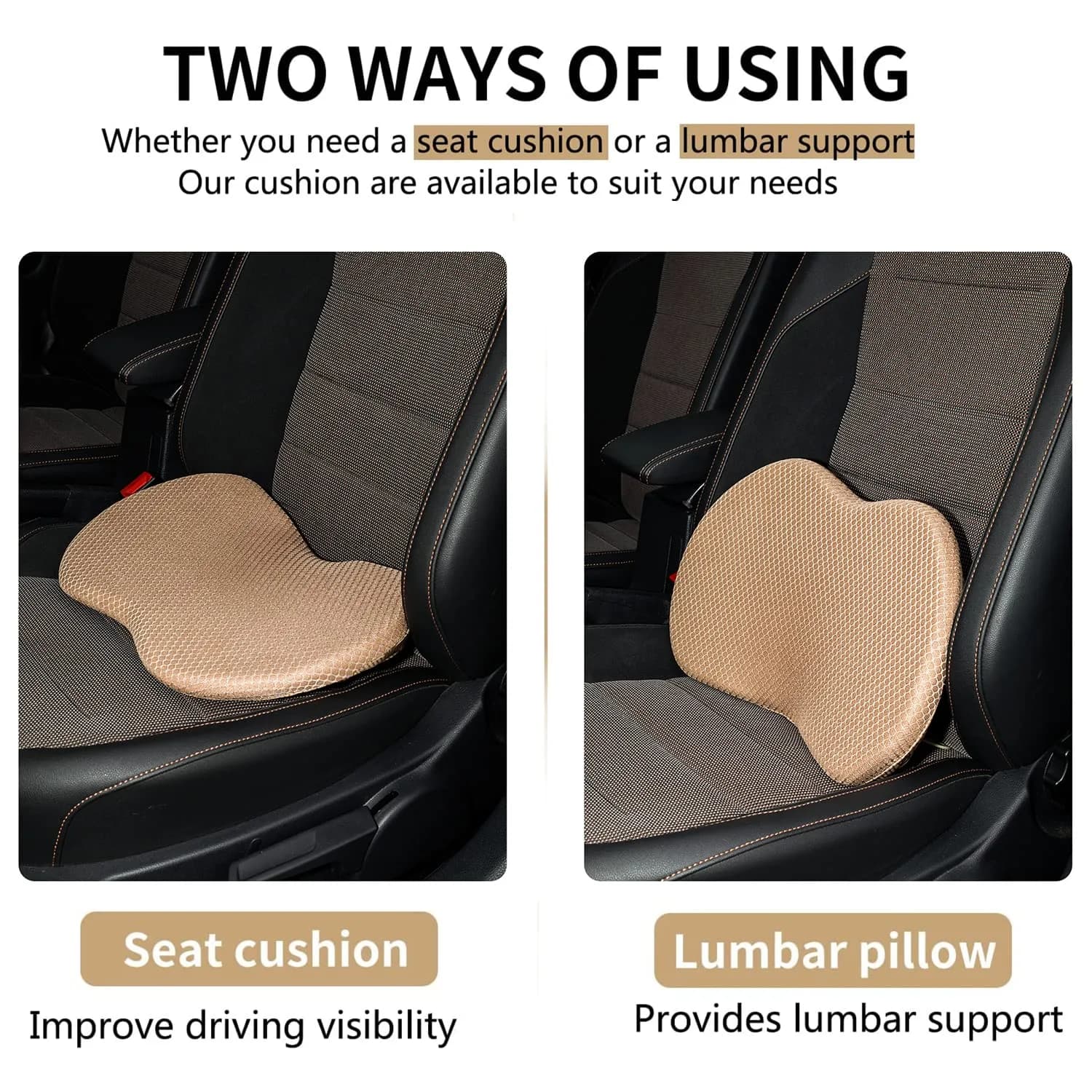 Livtribe Ergonomic Car Seat Cushion with Lumbar Support & 3.5-inch Rise | 44cm (17.3")L x 27cm (10.5")W x 9cm (3.5")H - view 2