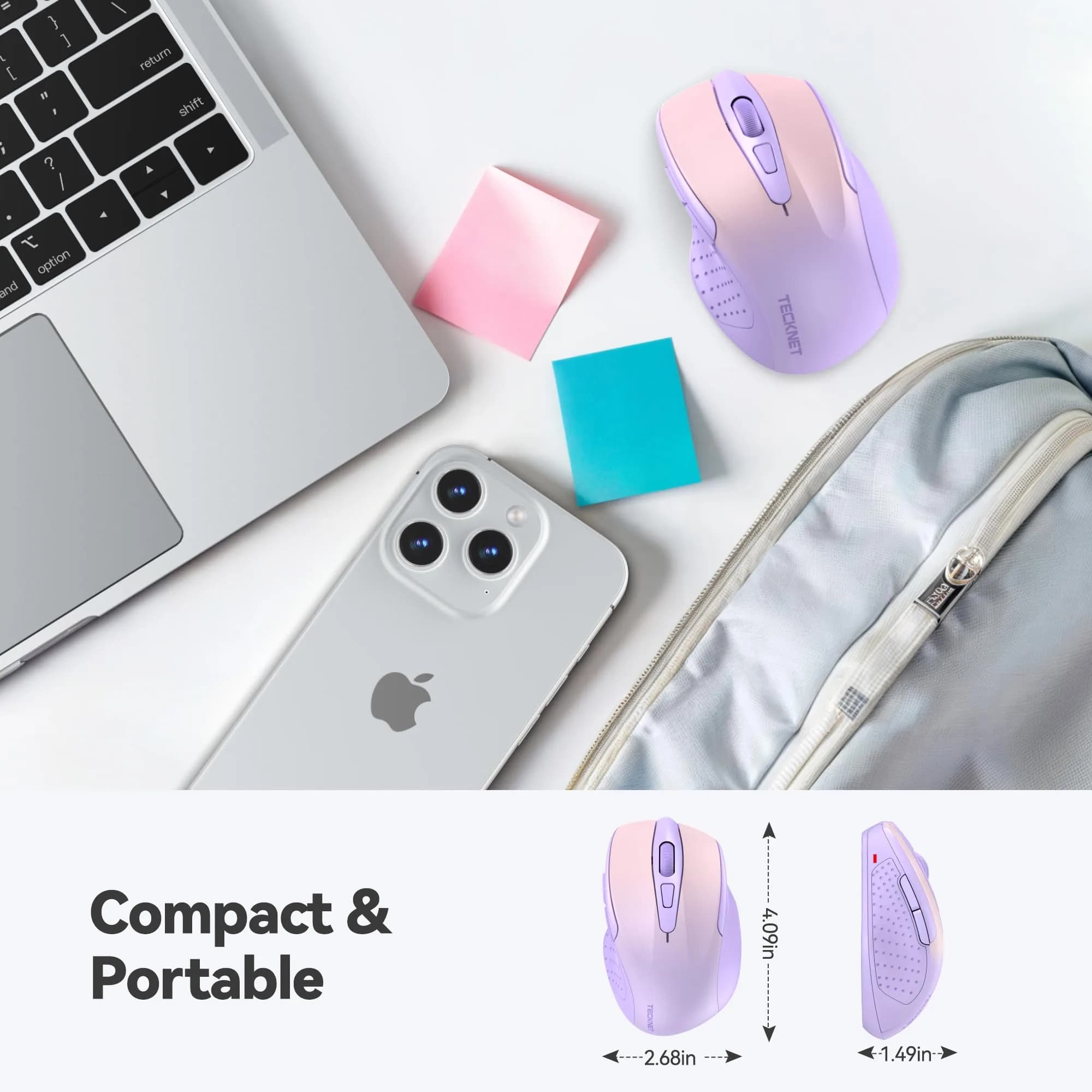 TECKNET Wireless Mouse M003, Gradient Lavender, 2.4G Ergonomic Computer Mouse with 2600 DPI | Right-Handed Use - view 2