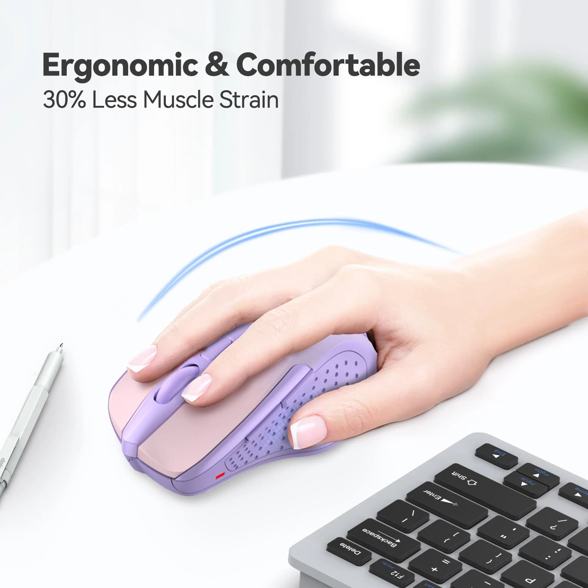 TECKNET Wireless Mouse M003, Gradient Lavender, 2.4G Ergonomic Computer Mouse with 2600 DPI | Right-Handed Use - view 3