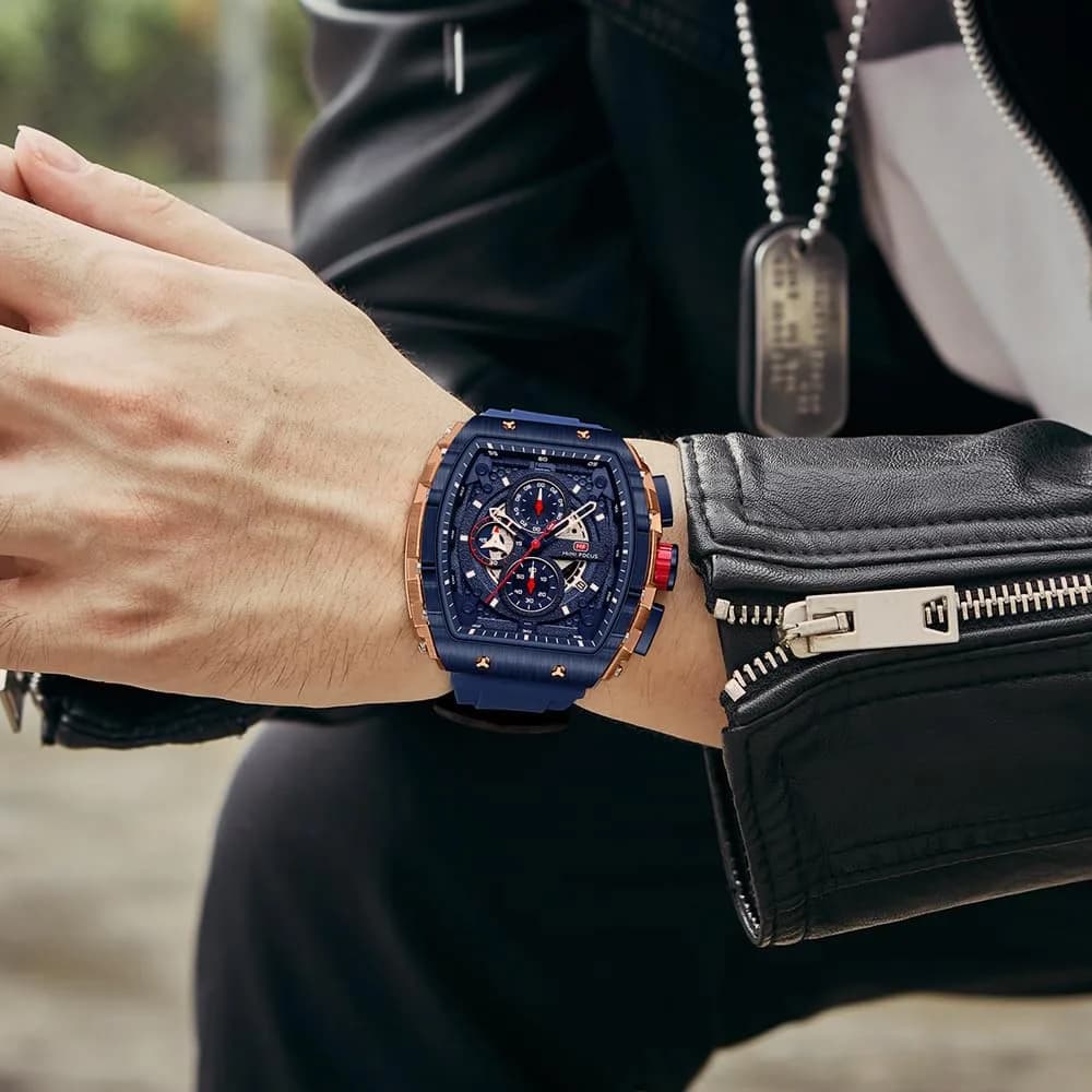 MF MINI FOCUS Men's Blue & Golden Chronograph Watch 42mm | Luminous Quartz Wristwatch - view 3