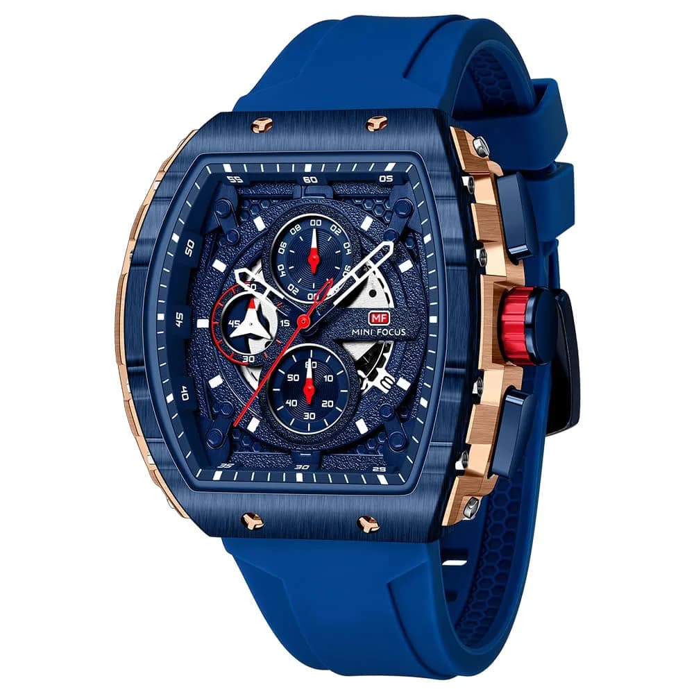 MF MINI FOCUS Men's Chronograph Watch 42mm (1.65 inches) | Water Resistant Luminous Quartz Wristwatch — Blue_Golden