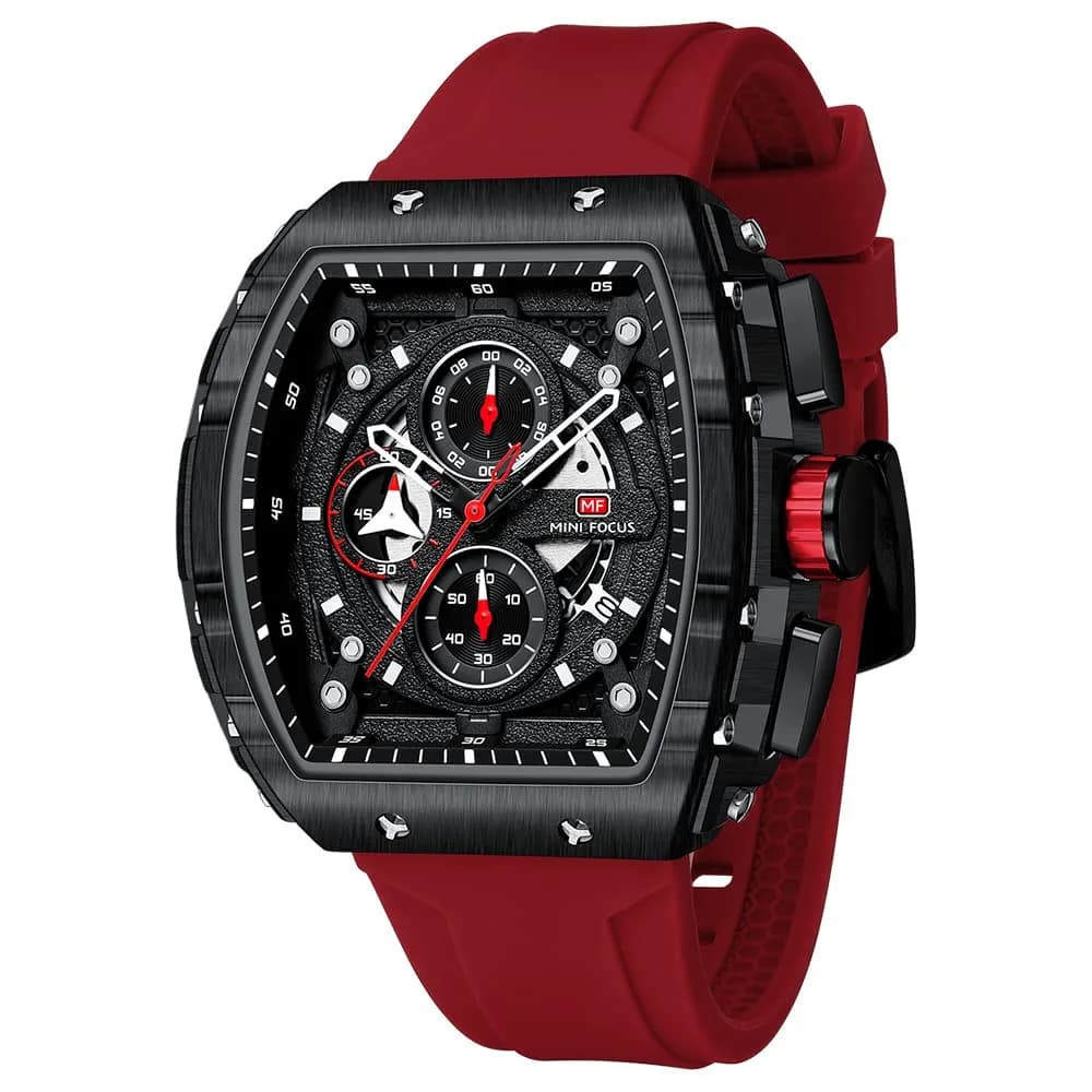 MF MINI FOCUS Men's Tonneau Chronograph Red & Black Alloy Steel Watch, 48mm - main product image