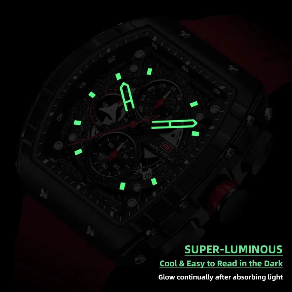 MF MINI FOCUS Men's Tonneau Chronograph Red & Black Alloy Steel Watch, 48mm - view 4