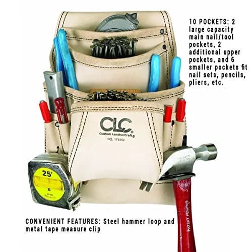 Custom Leathercraft Carpenter's Nail and Tool Bag + Work Belt | 10-Pocket Reversed Top Grain Leather thumbnail 4