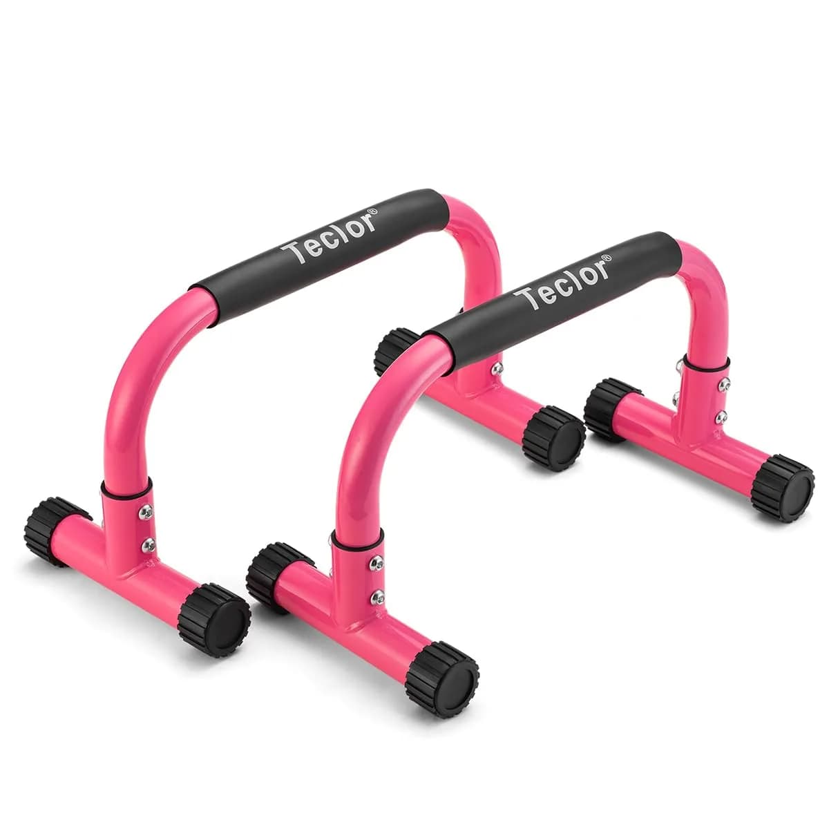 Teclor Pink Calisthenics Push Up Bars | 9.5in High Parallettes for L-sit, Dips, Planche & Handstand Push-ups | 660LBS Capacity