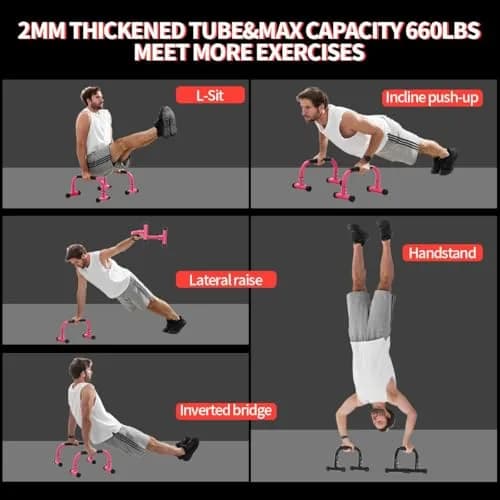 Teclor Pink Calisthenics Push Up Bars | 9.5in High Parallettes for L-sit, Dips, Planche & Handstand Push-ups | 660LBS Capacity thumbnail 6