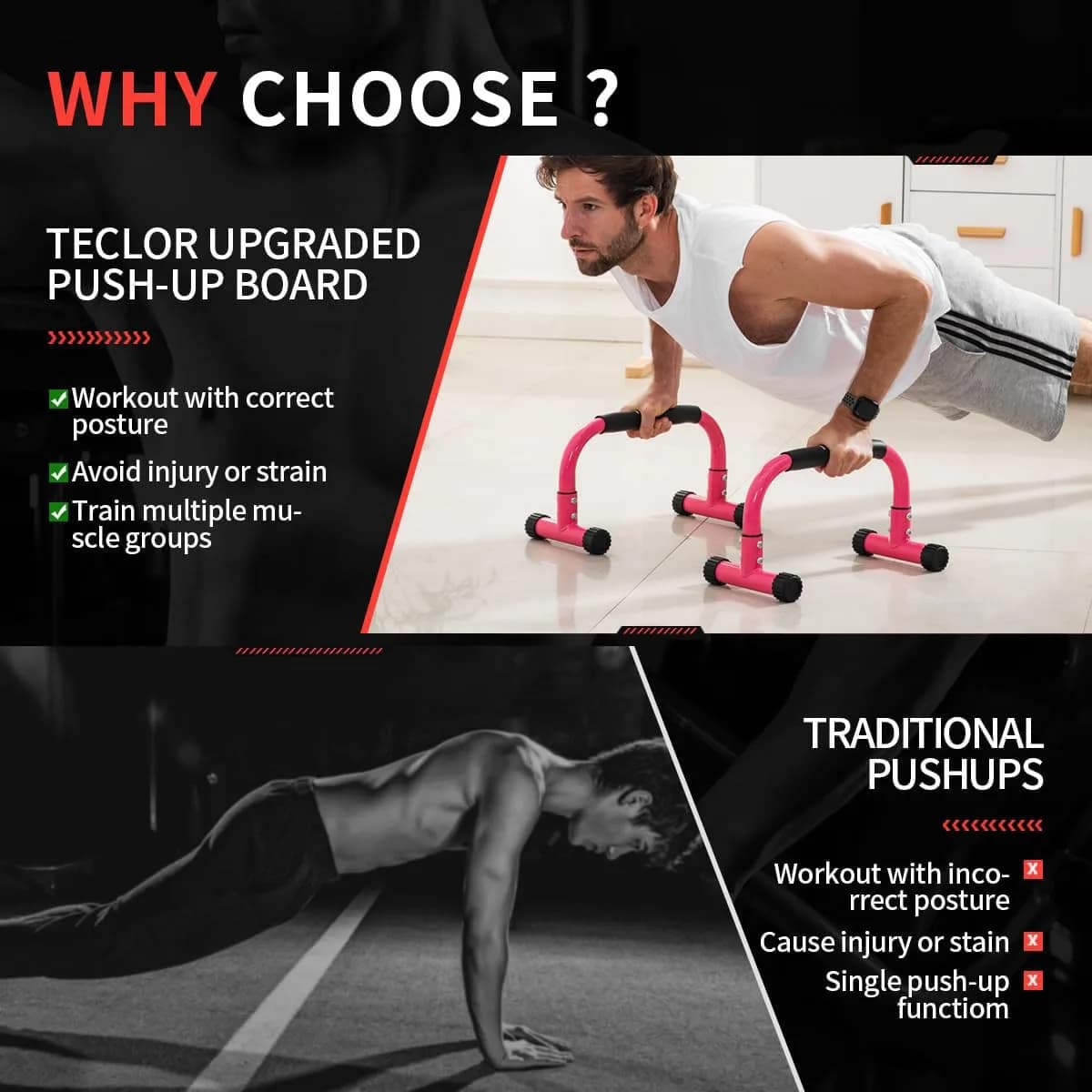 Teclor Pink Calisthenics Push Up Bars | 9.5in High Parallettes for L-sit, Dips, Planche & Handstand Push-ups | 660LBS Capacity - view 7