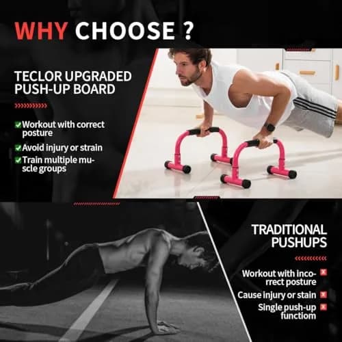 Teclor Pink Calisthenics Push Up Bars | 9.5in High Parallettes for L-sit, Dips, Planche & Handstand Push-ups | 660LBS Capacity thumbnail 7