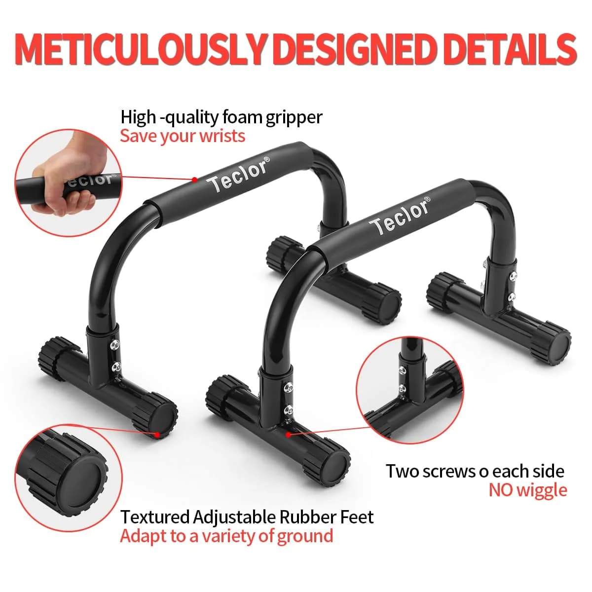 Teclor Pink Calisthenics Push Up Bars | 9.5in High Parallettes for L-sit, Dips, Planche & Handstand Push-ups | 660LBS Capacity - view 4