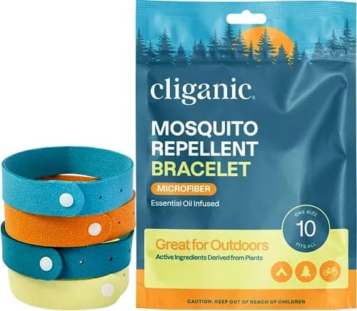 Cliganic Natural Mosquito Repellent Bracelets for Kids & Adults, 10 Pack | DEET-Free Essential Oil Bands for Outdoors thumbnail 1