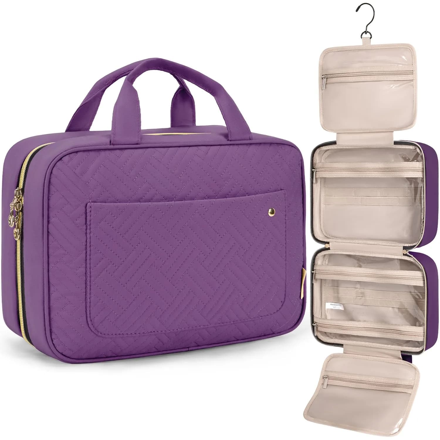 BAGSMART Water-Resistant Toiletry Bag with Hanging Hook | Compact Travel Organizer for Accessories & Full-Size Containers