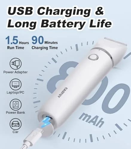 Casfuy Cordless Dog Paw Trimmer - Low Noise Small Dog Clippers with Double Blades USB Rechargeable for Dogs Cats and Small Pets thumbnail 7