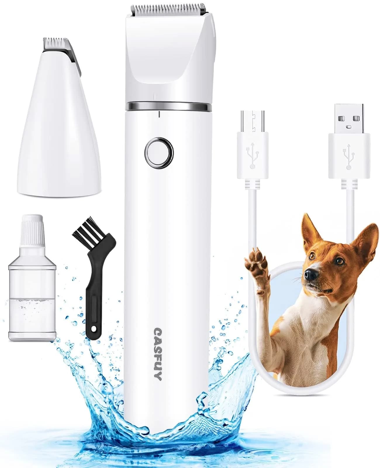 Casfuy Cordless Dog Paw Trimmer - Low Noise Small Dog Clippers with Double Blades USB Rechargeable for Dogs Cats and Small Pets