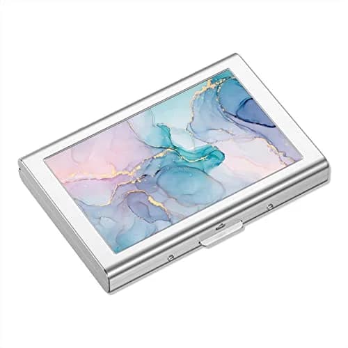 Rimilak Metal Credit Card Holder Mini Wallet Purple Gold Marble | RFID Blocking Slim Card Case for Women thumbnail 1
