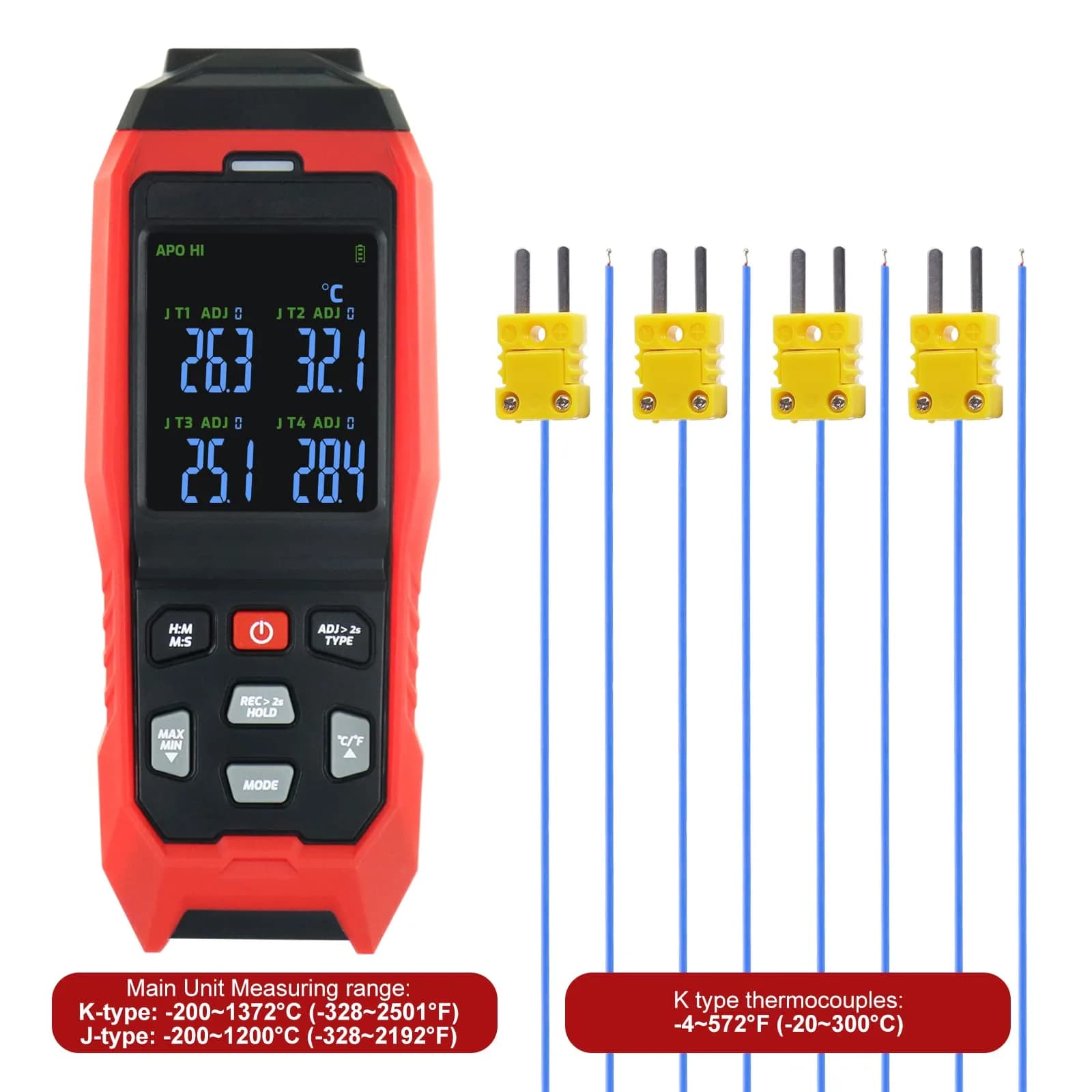 DANOPLUS 4-Channel Thermocouple Thermometer Data Logger -200~1372°C (2501°F) | Programmable Recording & Alarms - view 5