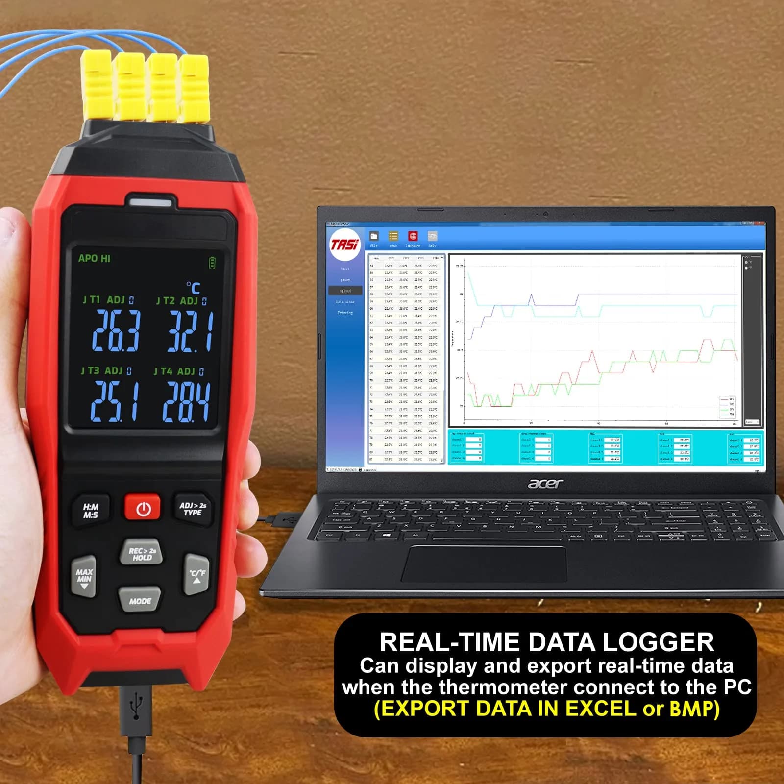 DANOPLUS 4-Channel Thermocouple Thermometer Data Logger -200~1372°C (2501°F) | Programmable Recording & Alarms - view 3