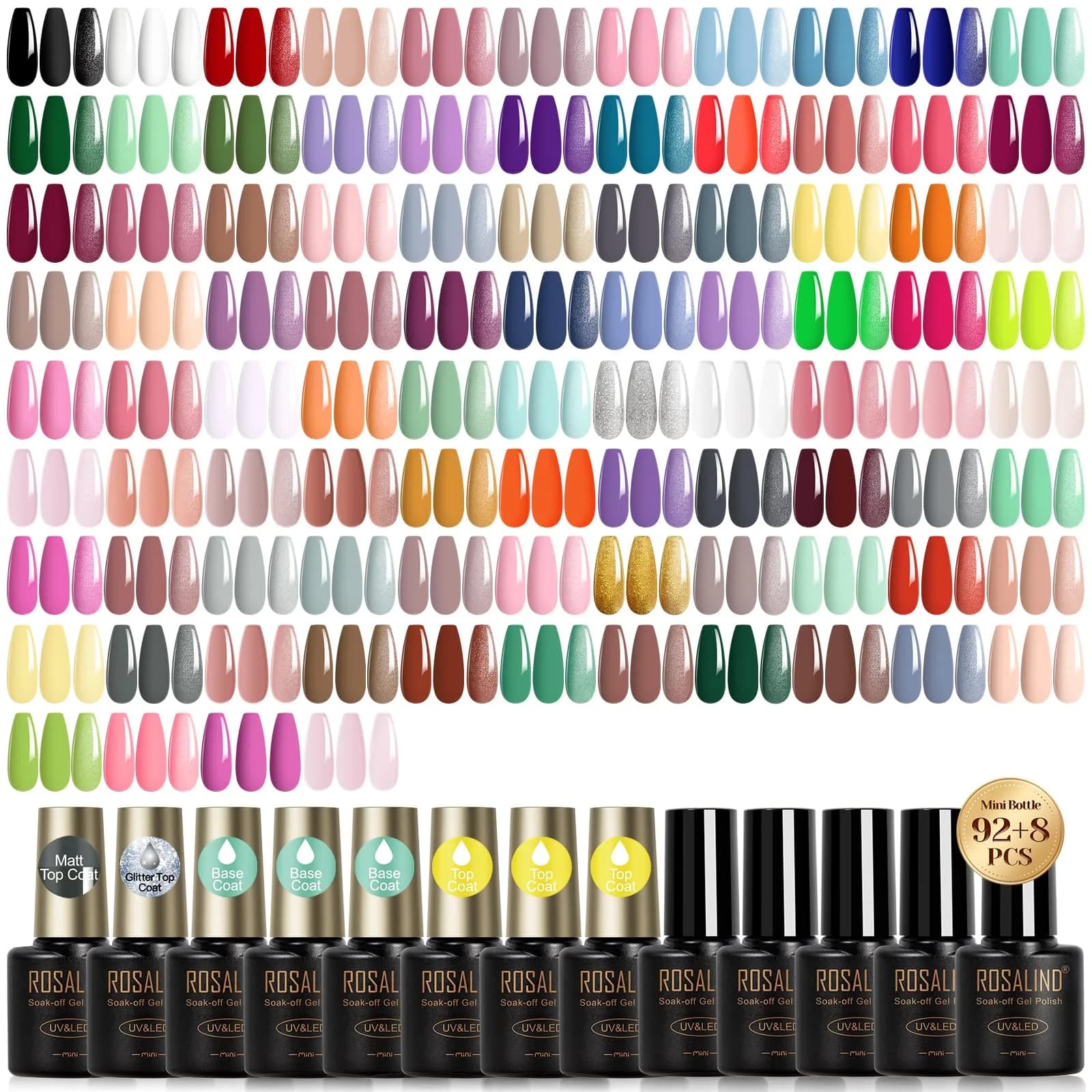 ROSALIND Gel Nail Polish Set 100PCS with 8 Base & Top Coats | 92 Colors, Long-Lasting, Safe for All Seasons - main product image