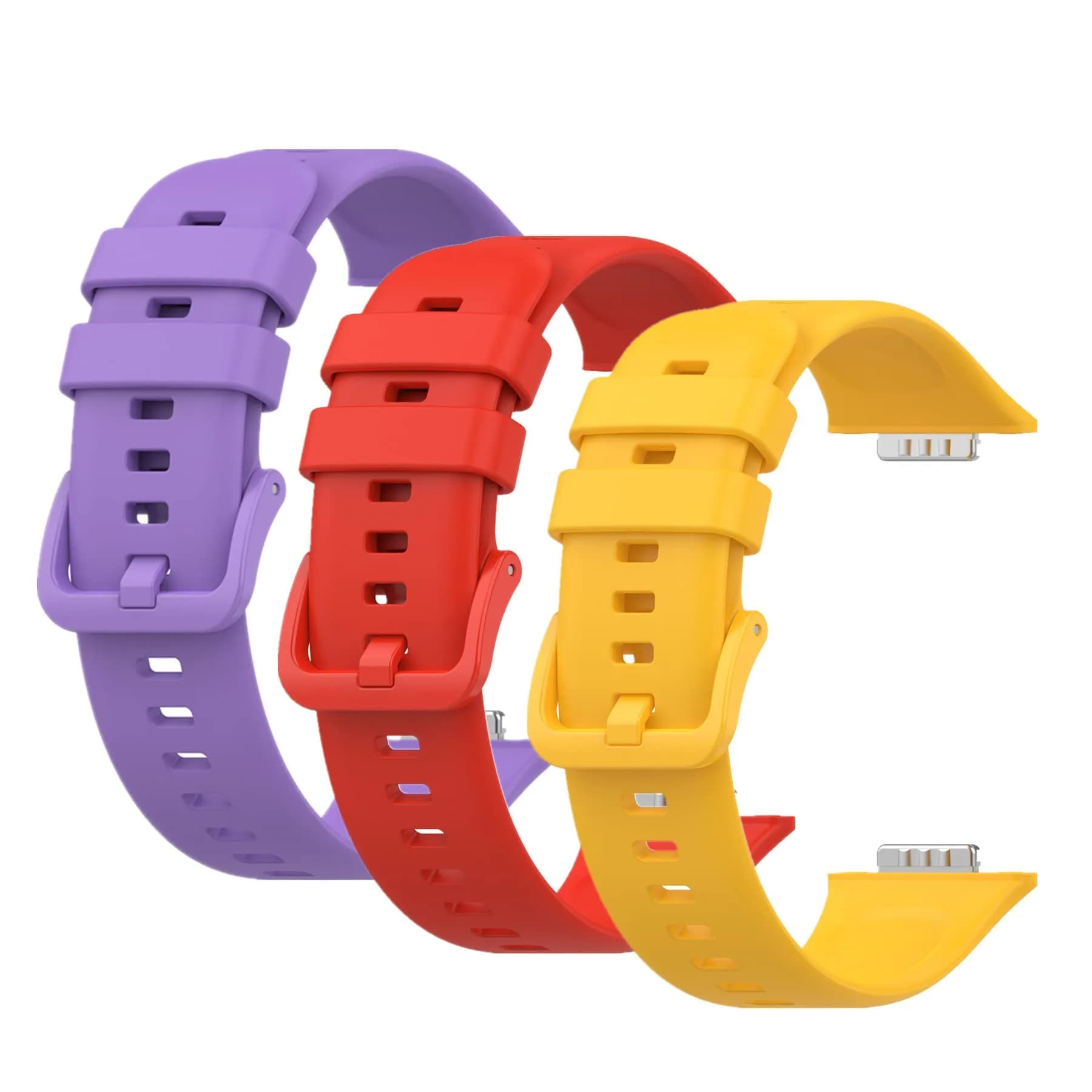 Muovrto Replacement Silicone Watch Band for Huawei Watch Fit 2 | Sport Strap, Unisex, Adjustable, 24.9mm Width — Purple+Red+Yellow