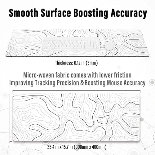 Ovenbird Large Gaming Mouse Pad with Stitched Edges | Minimalist Topographic Desk Mat, Extended XL, 35.4 x 15.7 in, White thumbnail 4