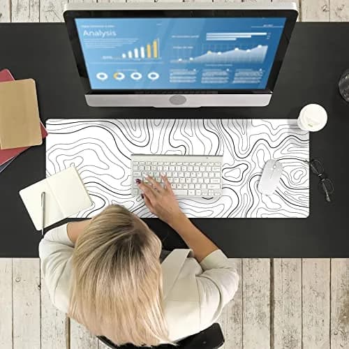 Ovenbird Large Gaming Mouse Pad with Stitched Edges | Minimalist Topographic Desk Mat, Extended XL, 35.4 x 15.7 in, White thumbnail 8