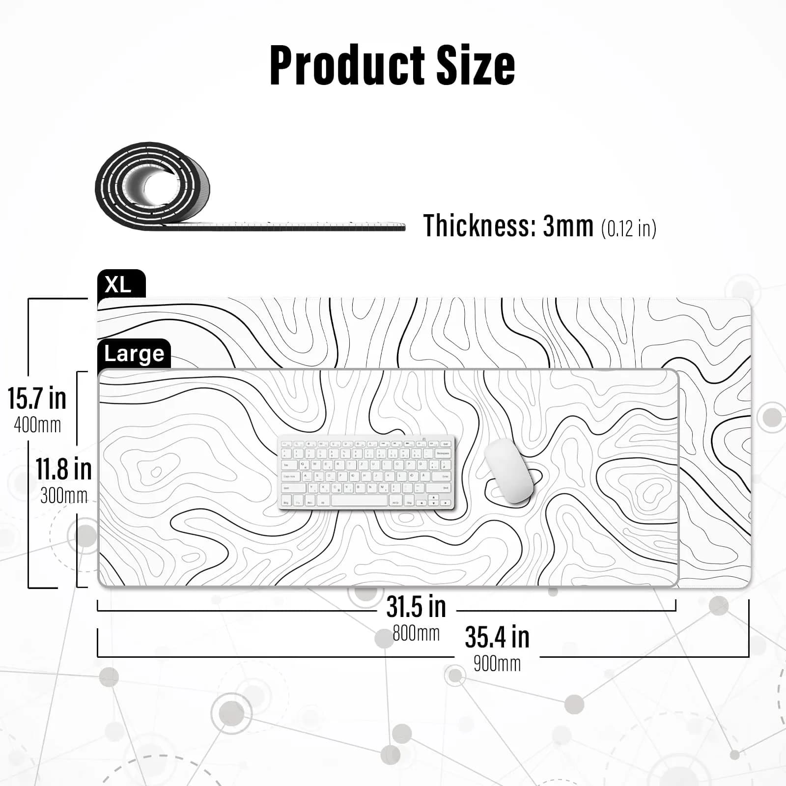 Ovenbird White Topo Large Gaming Mouse Pad, Extended X-Large 35.4" x 15.7" Desk Mat - view 3