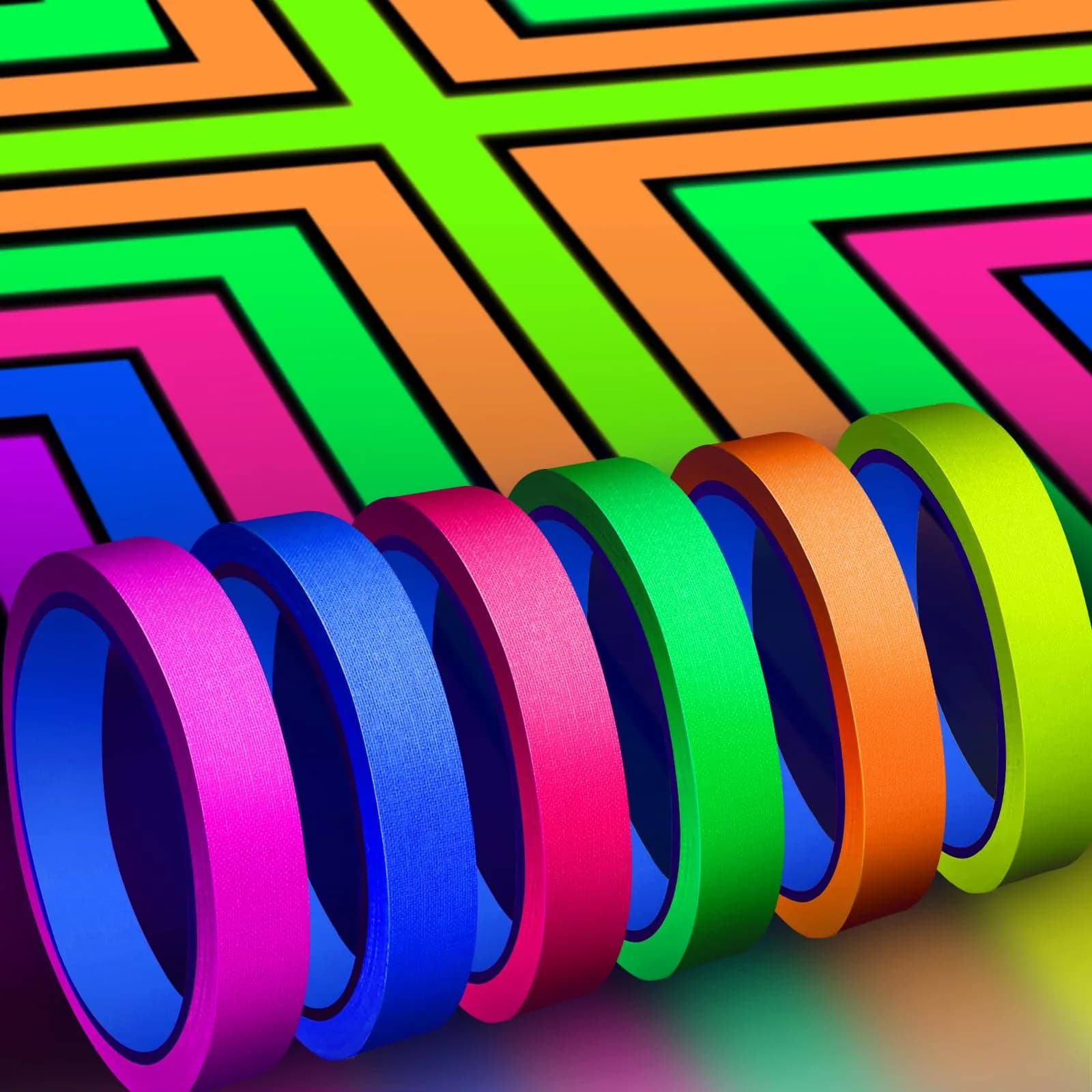Whaline Neon Gaffer Cloth Tape 0.6 inch | UV Fluorescent Rainbow Colors for UV Party (35 ft) — 0.6 inch x 35 feet