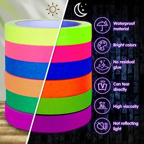 Whaline Neon Gaffer Cloth Tape 0.6 inch | UV Fluorescent Rainbow Colors for UV Party (35 ft) thumbnail 3