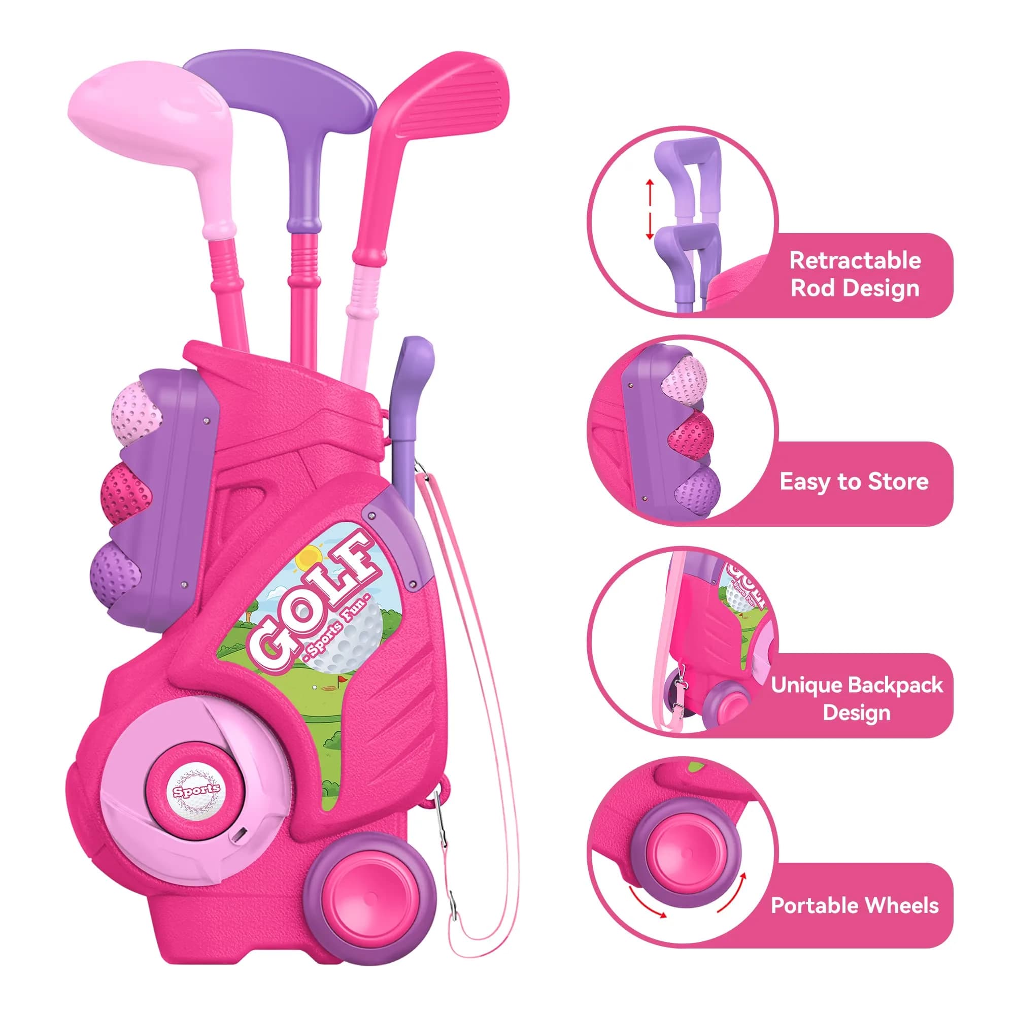 Liberry Toddler Golf Set with Cart, 3 Clubs & 6 Balls | Safe & Durable for Kids 2-5 - view 3