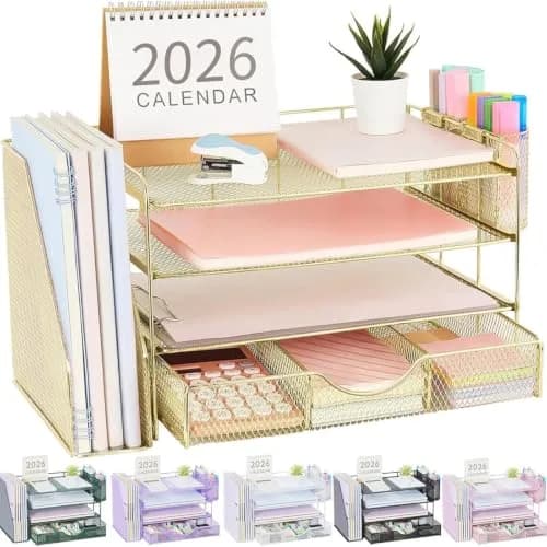 gianotter 4-Tier Desk Organizer with Drawer & Pen Holders | 34cm (13.38") Wide thumbnail 1