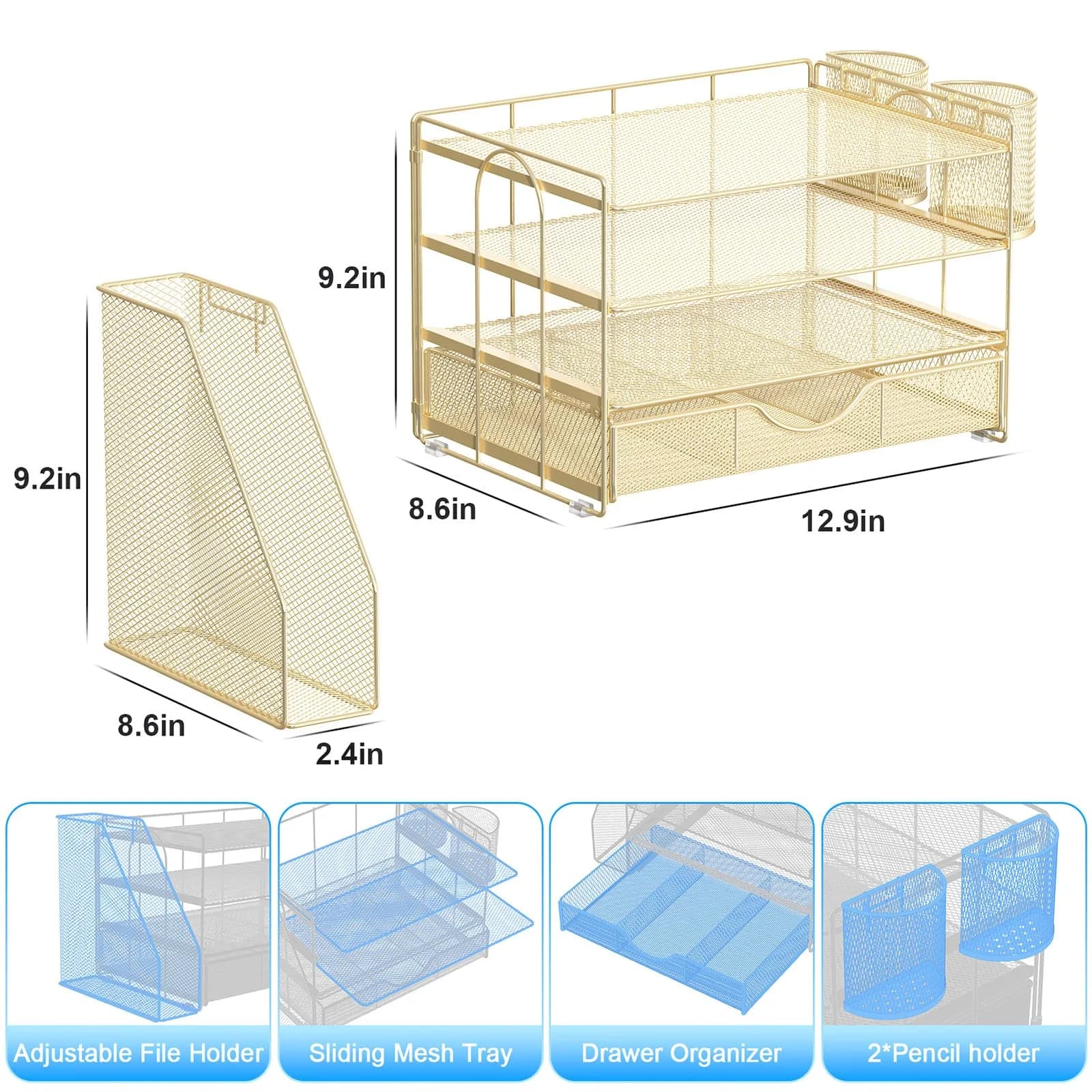 gianotter 4-Tier Desk Organizer with Drawer & Pen Holders | 34cm (13.38") Wide - view 5