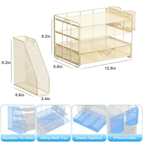 gianotter 4-Tier Desk Organizer with Drawer & Pen Holders | 34cm (13.38") Wide thumbnail 5